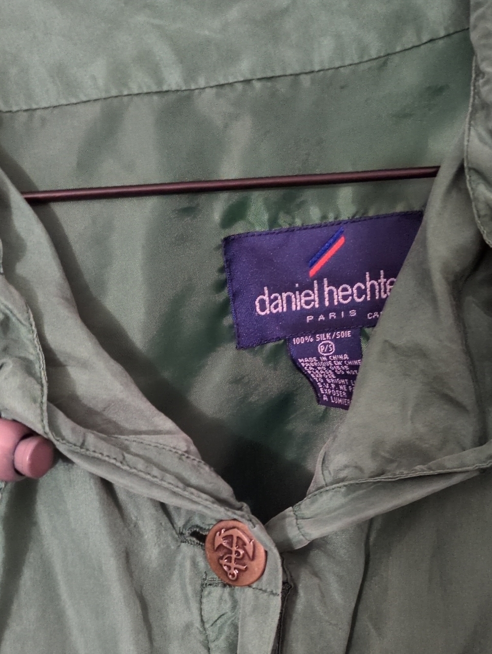 Daniel Hechter Olive Silk Trench Coat with Branded Button